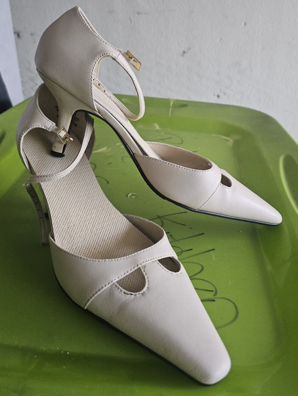 Women’s Cream Pointed-Toe Ankle-Strap Heels